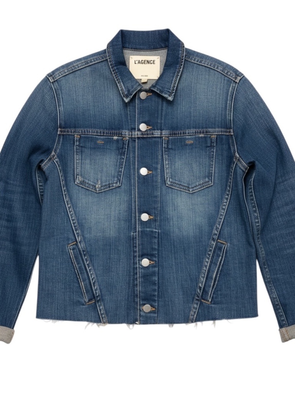 L'AGENCE BLUE AUTHENTIQUE SLIM RAW HEM JANELLE JEAN JACKET